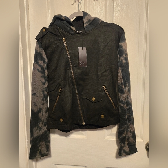 NWT PIECES MOTORCYCLE JACKET SMOKE DYE SIZE M COLOR BLACK - Picture 2 of 16